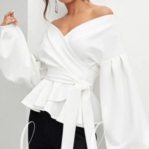 Balloon Sleeve Wrap Blouse